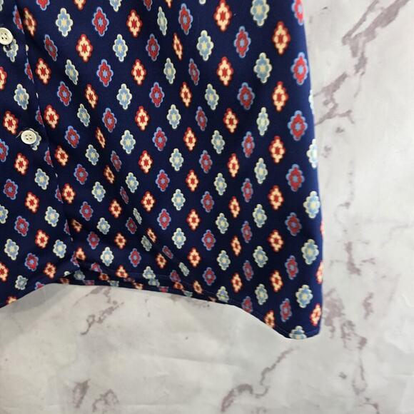 Vintage Levis Shirt Womens Large Blouse Navy Button Up 70s Retro Pattern Disco - Picture 4 of 10